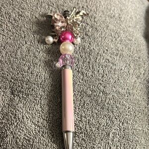 Elegant Pink and Silver Pen with Beaded Top